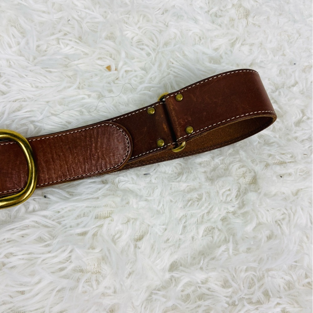 TALBOTS brown 100% genuine leather brass buckle belt size medium - Picture 6 of 17